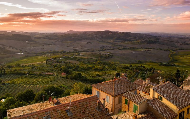 Sunset over Tuscany countryside